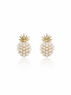 Gold Pearl Pineapple Stud Earrings